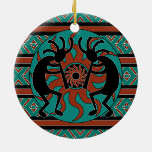 Ornamento De Cerâmica Natal tribal do sudoeste de Kokopelli de turquesa