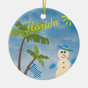 Ornamento De Cerâmica Natal tropical no boneco de neve de Florida na