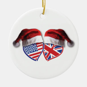 Ornamento De Cerâmica Natal UK EUA Patriotic Heats