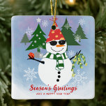 Ornamento De Cerâmica Natal Único Moderno Engraçado Snowman Flocos<br><div class="desc">Um bonitinho bonitinho de natal de natal de natal de humor de festa.</div>