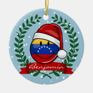 Ornamento De Cerâmica Natal venezuelano de sorriso alegre da bandeira