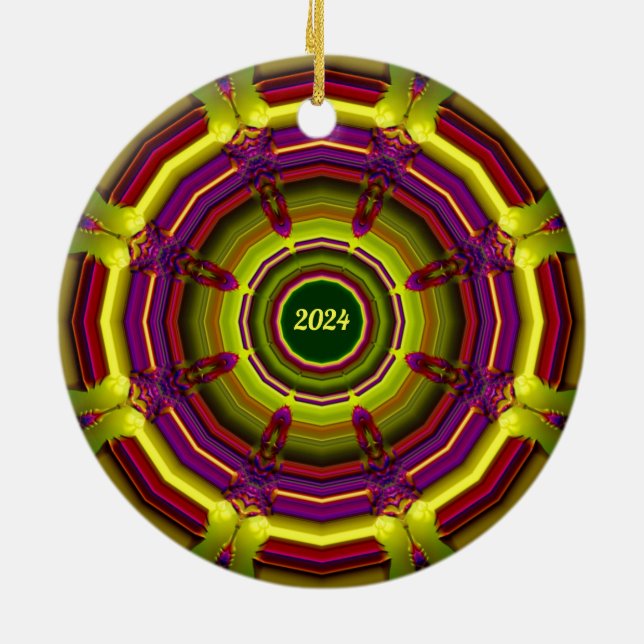 Ornamento De Cerâmica NATAL ~ Verde Amarelo Vermelho Roxo 2024 (Traseira)