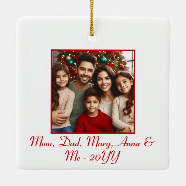 Ornamento De Cerâmica Natal Vermelho personalizado "Feliz e Brilho" (Verso)