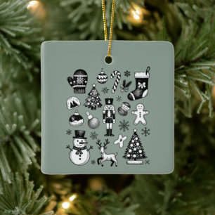 Ornamento De Cerâmica Natal Vintage 90s Colagem Retrô Xmas