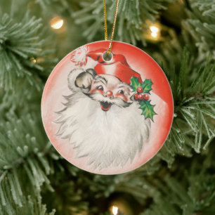 Ornamento De Cerâmica Natal Vintage, Alegre Papai Noel Retro dos Anos 50