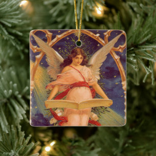 Ornamento De Cerâmica Natal vintage, bíblia da leitura do anjo do