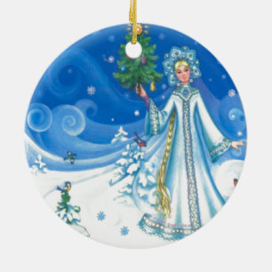 Ornamento De Cerâmica Natal vintage, donzela da neve