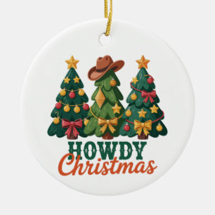 Ornamento De Cerâmica Natal Western Cowgirl Cowboy País Cumprimento