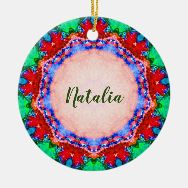 Ornamento De Cerâmica NATALIA Christmas Fractal Personalised  (Frente)