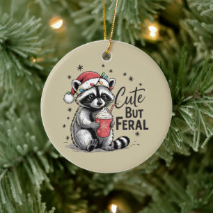 Ornamento De Cerâmica Natalina Fofa Mas Feral de Guaxinim de Natal Anima