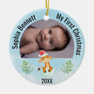 Ornamento De Cerâmica Natalina Personalizada 2 Fotos Meu Primeiro Natal