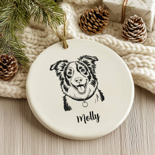 Ornamento De Cerâmica Natalina Personalizada de Cachorro Border Collie n