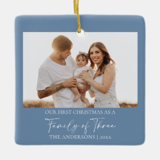 Ornamento De Cerâmica Natalina Personalizada Moderna 2 Fotos Família Pri