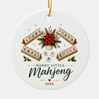 Ornamento De Cerâmica Natalina Poinsettia Alegre Pequeno Mahjong