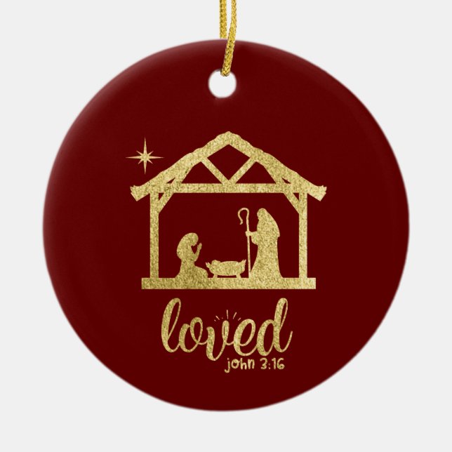 Ornamento De Cerâmica Natividade Manger Jesus ama Natal cristão (Frente)