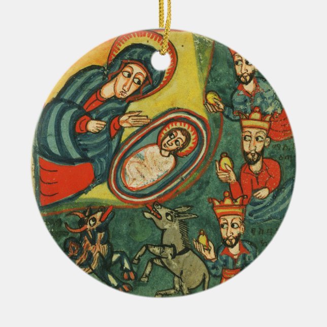 ORNAMENTO DE CERÂMICA NATIVITY CHRISTMAS PARCHMENT ,ADORATION OF MAGI (Frente)