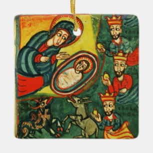 ORNAMENTO DE CERÂMICA NATIVITY CHRISTMAS PARCHMENT ,ADORATION OF MAGI
