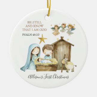 Ornamento De Cerâmica Nativity Manger Scene Bible Verse First Christmas