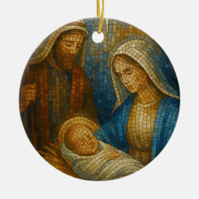 Ornamento De Cerâmica Nativity Stained Glass Mosaic | Holy Family  (Frente)
