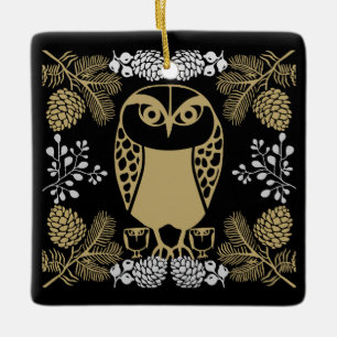 Ornamento De Cerâmica Nature Owl Folk Art