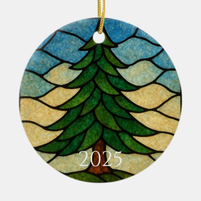 Ornamento De Cerâmica Nature Stained Glass Pine Tree | Christmas Tree (Frente)