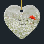 Ornamento De Cerâmica Natureza branca vermelha do prado da flor<br><div class="desc">O prado branco vermelho da flor romântica da papoila,  ornamento da fotografia da natureza,  com amor,  tipografia de Emily,  você pode mudar todo o texto</div>