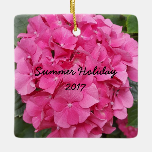 Ornamento De Cerâmica Natureza da Fotografia Floral com Flor Rosa (Frente)