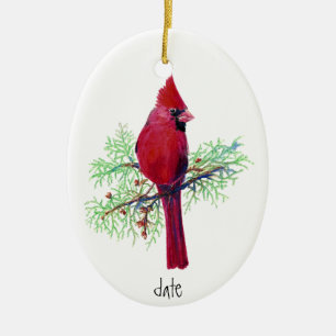 Ornamento De Cerâmica Natureza de Pássaro Cardinal Datado Personalizada