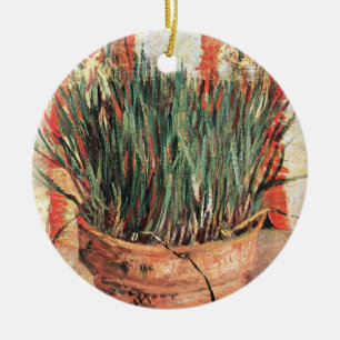 Ornamento De Cerâmica Natureza Morta Vaso de Flores com Cebolinho por Vi