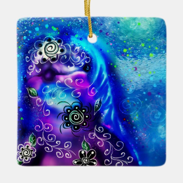 Ornamento De Cerâmica Náutica Costeira de Golfinho Azul Branco (Frente)