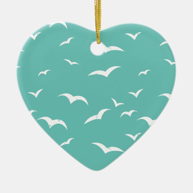 Ornamento De Cerâmica Nautical Seagulls Weathered Teal Blue and White (Frente)