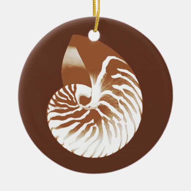 Ornamento De Cerâmica Nautilus shell - cacau castanho e branco (Frente)