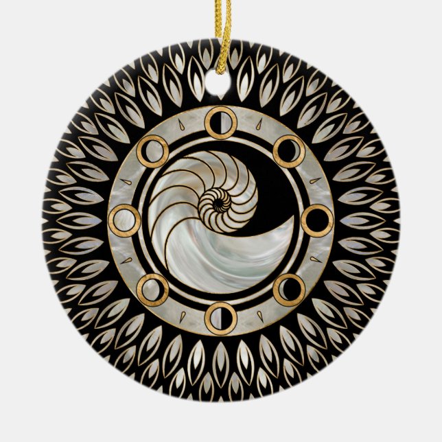 Ornamento De Cerâmica Nautilus Shell - Fases da Lua (Frente)