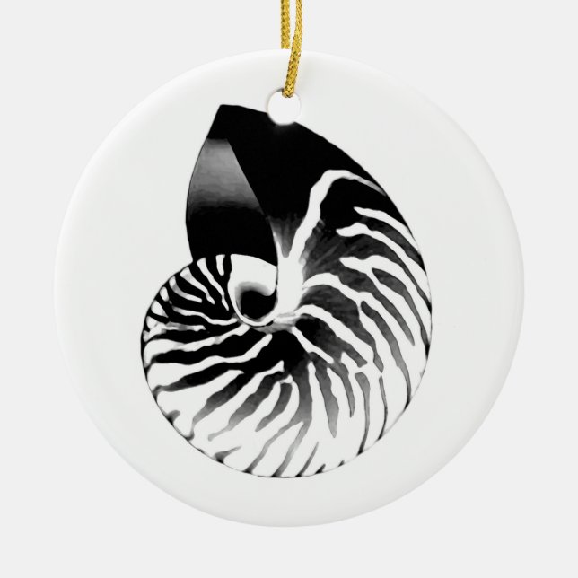 Ornamento De Cerâmica Nautilus shell - preto, cinza e branco (Frente)