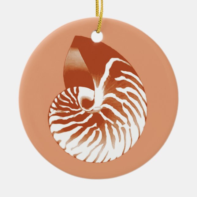 Ornamento De Cerâmica Nautilus shell - terracotta e branco (Frente)