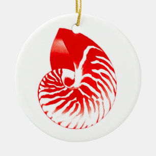 Ornamento De Cerâmica Nautilus shell - vermelho escuro e branco