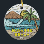 Ornamento De Cerâmica Navarre Beach Florida Vintage<br><div class="desc">A ilustração desenhada à mão de Navarre Beach com montanhas e ondas oceânicas ao fundo. Perfeito para quem ama visitar Navarre Beach.</div>