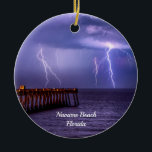 Ornamento De Cerâmica Navarre Florida Lightning Storm Ornament<br><div class="desc">Ornament apresentando - Que tempestade incrível de relâmpago no Navarre Beach Fisheries Pier, na Flórida, Estados Unidos. Era algo para se ver a partir de uma varanda de condomínio. Procurando mais impressões ou produtos? Sinta-se livre para visitar minha loja: http://www.zazzle.com/timelessmomentsphtgy Esta foto foi tirada por Jennifer White com Fotografia Moments...</div>