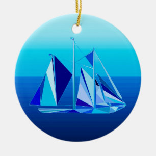 Ornamento De Cerâmica Nave de vela geométrica moderna / Iate, Azul Cobal
