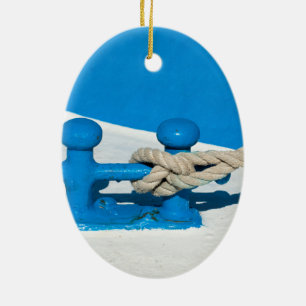 Ornamento De Cerâmica Navio Duplo Bollard w Corda