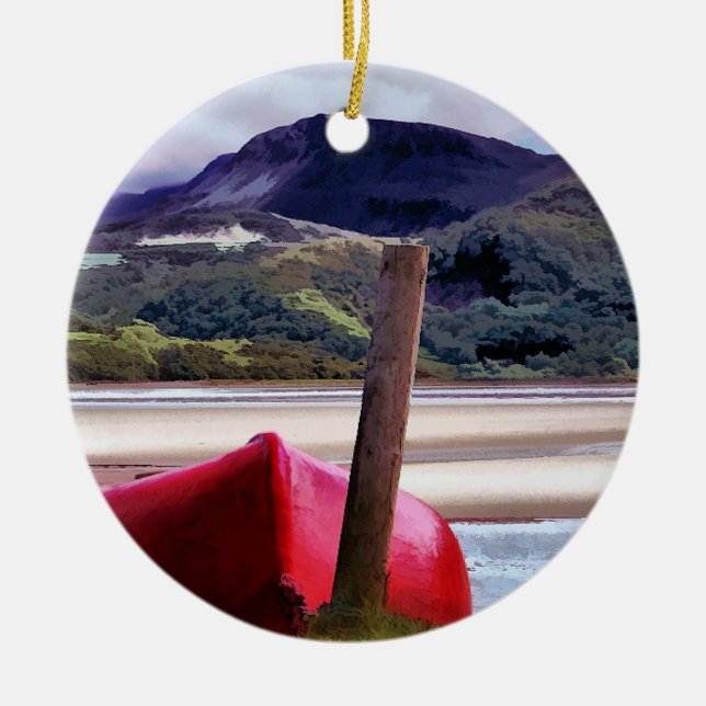 ORNAMENTO DE CERÂMICA NAVIO E PAISAGEM DE MONTANHA (Frente)