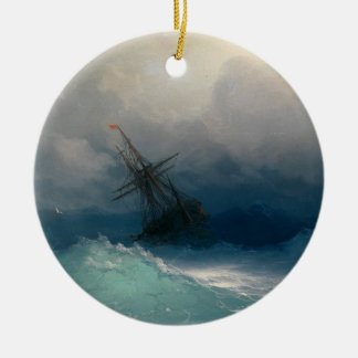 Ornamento De Cerâmica Navio em mares tormentosos