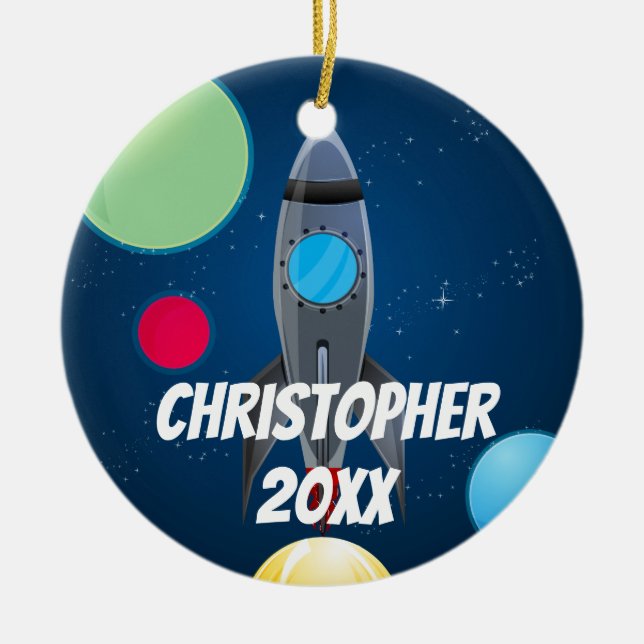 Ornamento De Cerâmica Navio Foguete de Espaço Exterior (Frente)