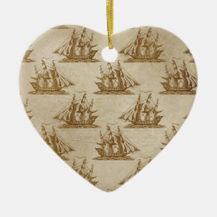 Ornamento De Cerâmica Navio Pirata Cor Bege Estilo Antigo Náutico