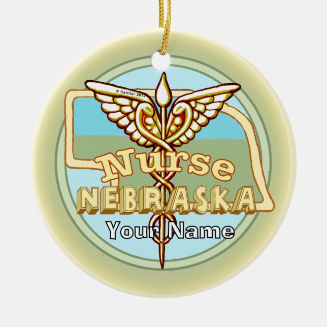 Ornamento De Cerâmica Nebraska Nurse Caduceus (Frente)