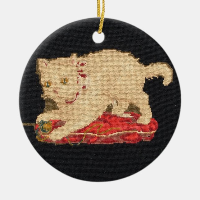 Ornamento De Cerâmica Needlepoint Kitty Ornament (Frente)