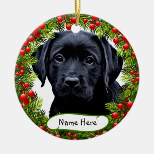 Ornamento De Cerâmica Negra Labrador Pet Dog Wreath Cerâmica