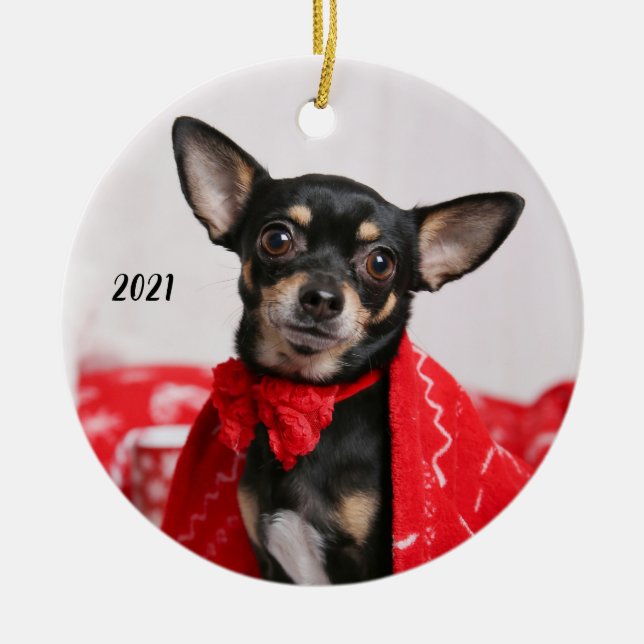 Ornamento De Cerâmica Negra Natal e Tan Chihuahua Puppy Cão (Frente)