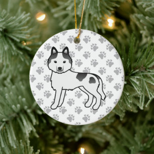 Ornamento De Cerâmica Negra Piebald Siberian Husky Cute Cartoon