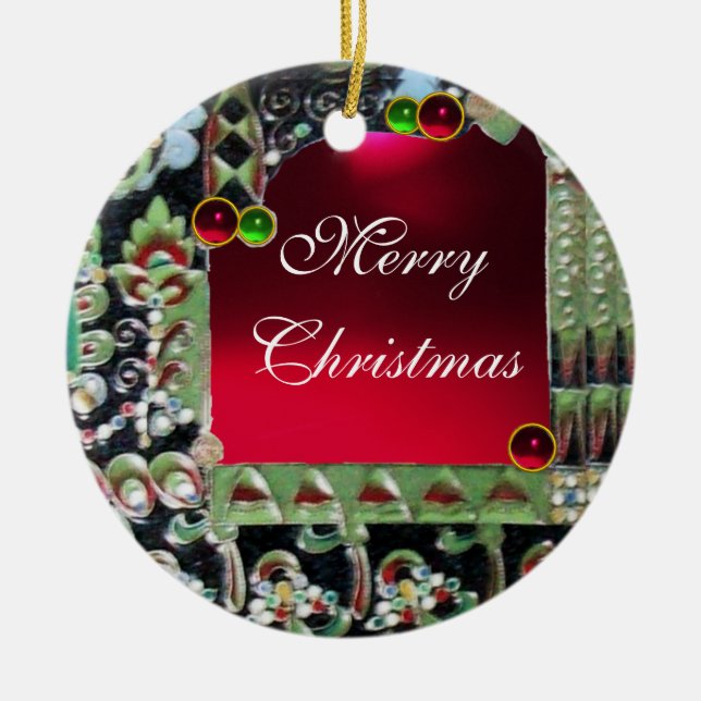 ORNAMENTO DE CERÂMICA NEGRO VERDE VERDE VERDE NOUVEAU GEMSTONE MONOGRAM  (Frente)